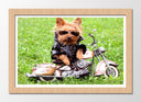 Cuadro enmarcado natural perro con moto, naturaleza, infantil