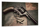 Cuadro pistola vintage, arme, balas , guerra