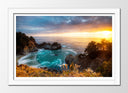 Cuadro enmarcado blanco paisaje playa, acantilado, atardecer