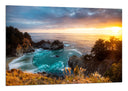 Cuadro paisaje playa, acantilado, atardecer