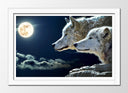 Cuadro enmarcado blanco Lobos con Luna LLena en la Naturaleza