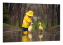 Cuadro niños con patitos en la calle, lluvia