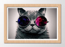 Cuadro enmarcado natural gato lennon, gafas, hippie, retro