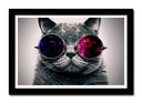 Cuadro enmarcado negro gato lennon, gafas, hippie, retro