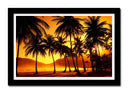 Cuadro enmarcado negro paisaje playa con palmeras, atardecer, relax