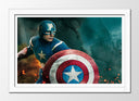 Cuadro enmarcado blanco capitan america, marvel, superheroe