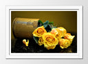 Cuadro enmarcado blanco flores amarillas, ramo, vintage, retro