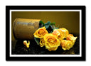 Cuadro enmarcado negro flores amarillas, ramo, vintage, retro