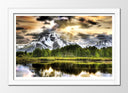 Cuadro enmarcado blanco Paisaje Naturaleza Lago Laguna Montaña Atardecer