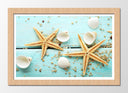 Cuadro enmarcado natural estrellas de mar sobre madera, conchas
