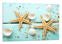 Cuadro estrellas de mar sobre madera, conchas