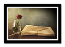 Cuadro enmarcado negro libro antiguo, escritura, rosa, vintage