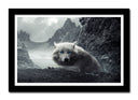Cuadro enmarcado negro lobo blanco en la montaña, salvaje, naturaleza