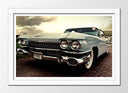 Cuadro enmarcado blanco coche vintage, cadillac antiguo, retro