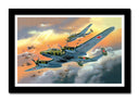 Cuadro enmarcado negro aviones antiguos, guerra, animado, aviacion