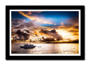 Cuadro enmarcado negro paisaje barco en el mar, atardecer