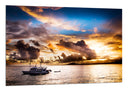 Cuadro paisaje barco en el mar, atardecer
