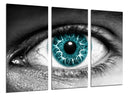 Tríptico ojo azul intenso mujer blanco y negro