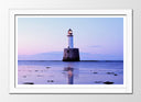 Cuadro enmarcado blanco paisaje faro sobre el mar, atardecer,tonos morados