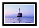 Cuadro enmarcado negro paisaje faro sobre el mar, atardecer,tonos morados