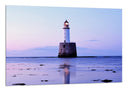 Cuadro paisaje faro sobre el mar, atardecer,tonos morados