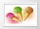 Cuadro enmarcado blanco helados de colores, cucurucho, verano