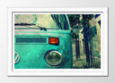 Cuadro enmarcado blanco furgoneta Volkswagen antigua, retro, vintage, azul
