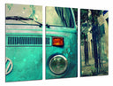 Tríptico furgoneta Volkswagen antigua, retro, vintage, azul