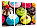 Tríptico pastelitos de colores, cup-cakes, dulce, postre