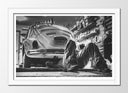 Cuadro enmarcado blanco coche vintage, escarabajo, Volkswagen, blanco y negro