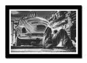 Cuadro enmarcado negro coche vintage, escarabajo, Volkswagen, blanco y negro