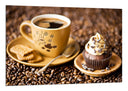 Cuadro taza de café con pastelito, expreso, desayuno