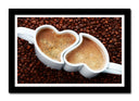 Cuadro enmarcado negro tazas de café forma de corazon, expreso, desyauno