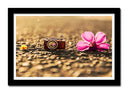 Cuadro enmarcado negro camara vintage, flor, romantico, sepia, vintage