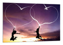 Cuadro silueta mujeres saltando dibujo corazon cielo