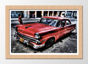 Cuadro enmarcado natural Coche Clasico Rojo en Cuba, Vintage