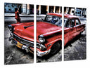Tríptico Coche Clasico Rojo en Cuba, Vintage