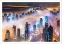 Lámina Ciudad Dubai Luces de Noche, Rascacielos, nubes
