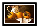 Cuadro enmarcado negro bodegon , caquis, fruta