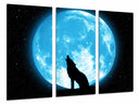 Tríptico lobo aullando en la luna de noche, salvaje, animal, naturaleza