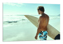 Cuadro hombre en la playa, tabla de surf,deporte