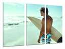 Tríptico hombre en la playa, tabla de surf,deporte