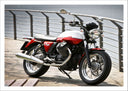Lámina Moto Roja, Lago, Motorista, Lago, Guzzi