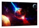 Cuadro la tierra, haz de luz rojo y azul atravesando