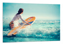 Cuadro mujer surfista en el mar, tabla de surf, deporte