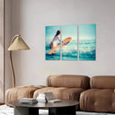 Estancia mujer surfista en el mar, tabla de surf, deporte
