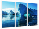 Tríptico iceberg en el mar, tonos frios,hielo, oceano