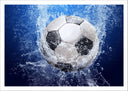 Lámina imagen balon de futbol, fondo azul marino, agua, deporte