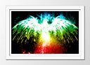 Cuadro enmarcado blanco aguila neon, fondo negro, animal, salvaje