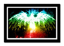 Cuadro enmarcado negro aguila neon, fondo negro, animal, salvaje